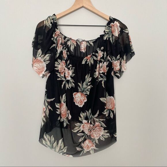 Charlotte Russe Tops - Charlotte Russe Large Boho Sheer Floral Crop Top With Overlay